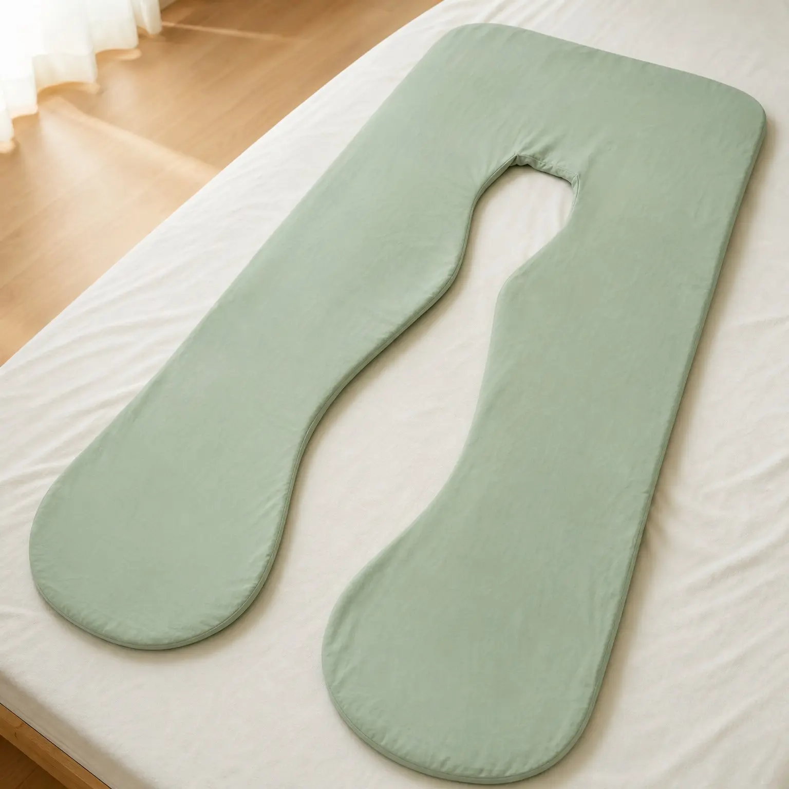 U-Shaped Pregnancy Pillow Cover with Cooling Rayon from Bamboo for 55" x 31" Maternity Pillows, Sage Green(Gift)