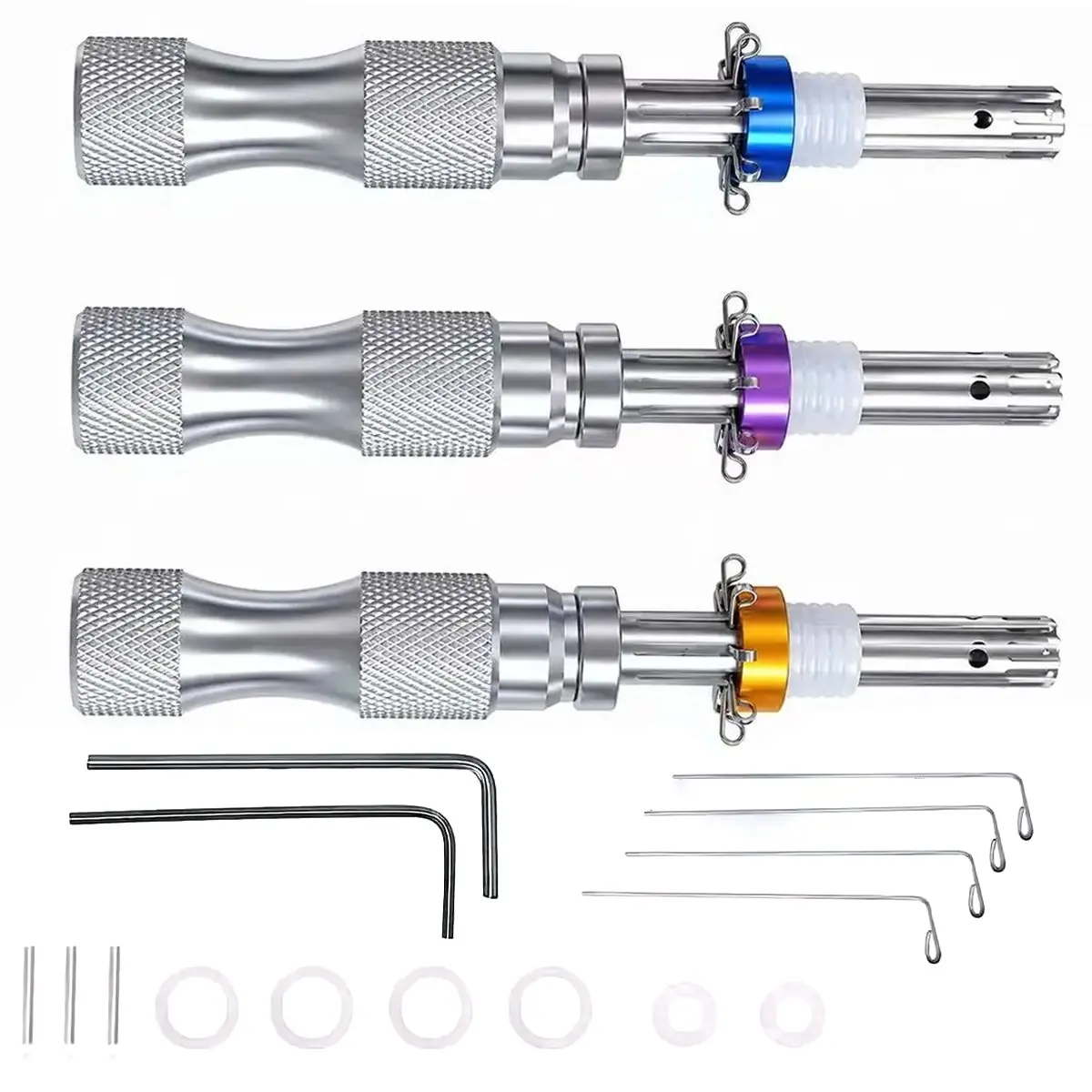 3PCS 7‑Pin Tubular Tools, available in 7.0/7.5/7.8mm sizes for compatibility with various specifications. Equipped with reset function and anti‑slip handles, made of stainless steel. All Metal Tool, Multi‑function hand tools
