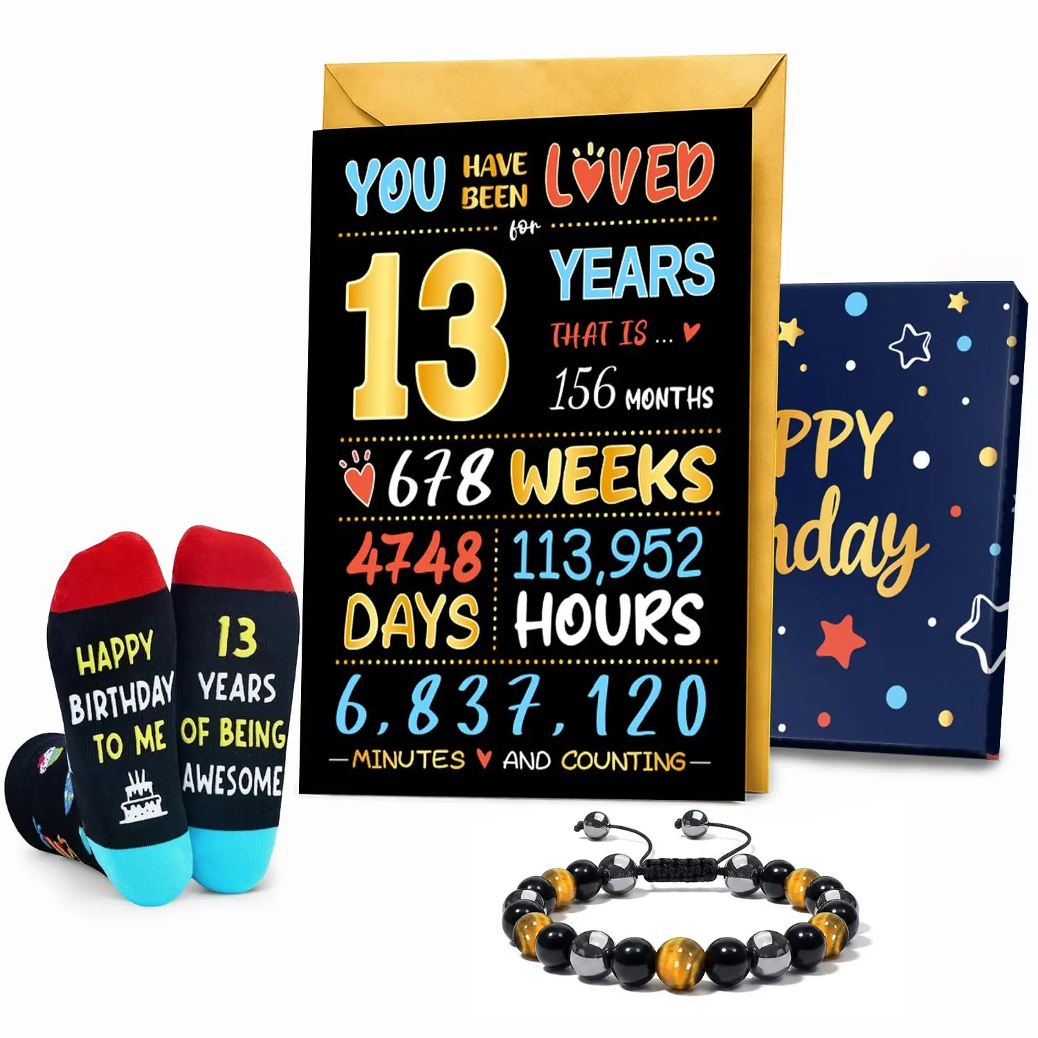 HAPPYPOP Gift Ideas for Teen Boys - Birthday Gift Set with Socks Bracelet Card 13-18 Years