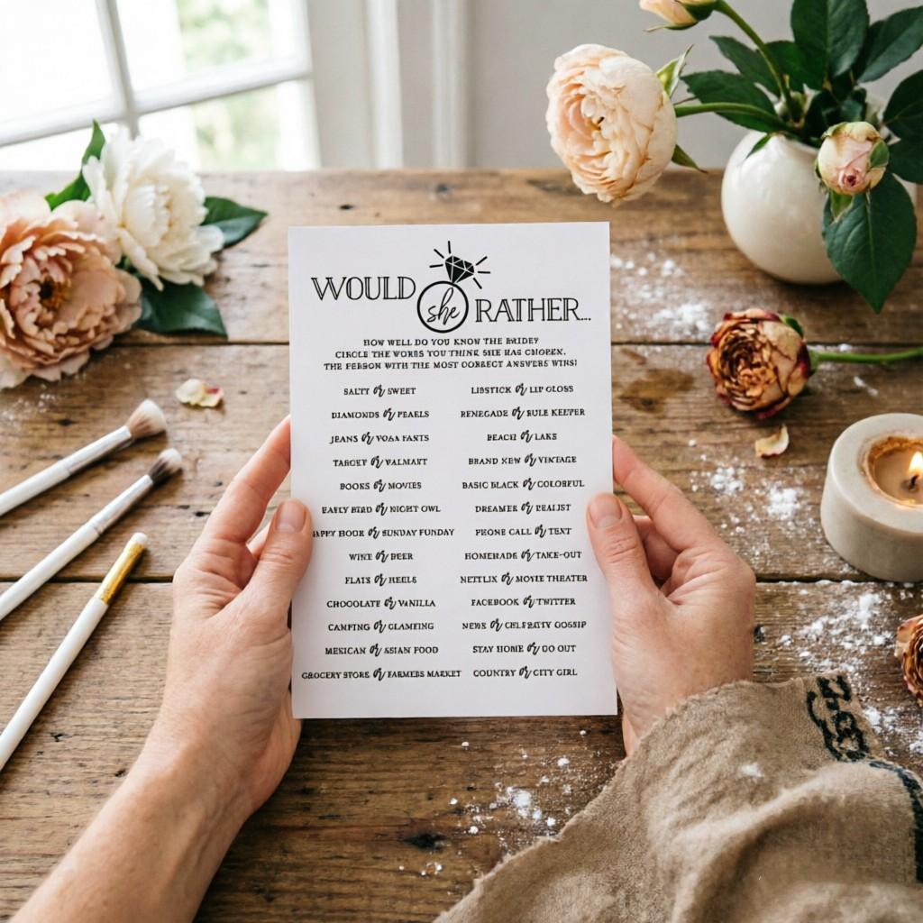10 New Bridal Party Interactive Game Cards, Would She Rather Quiz Cards, Pre-Wedding Guest Entertainment, Single Party Fun Props