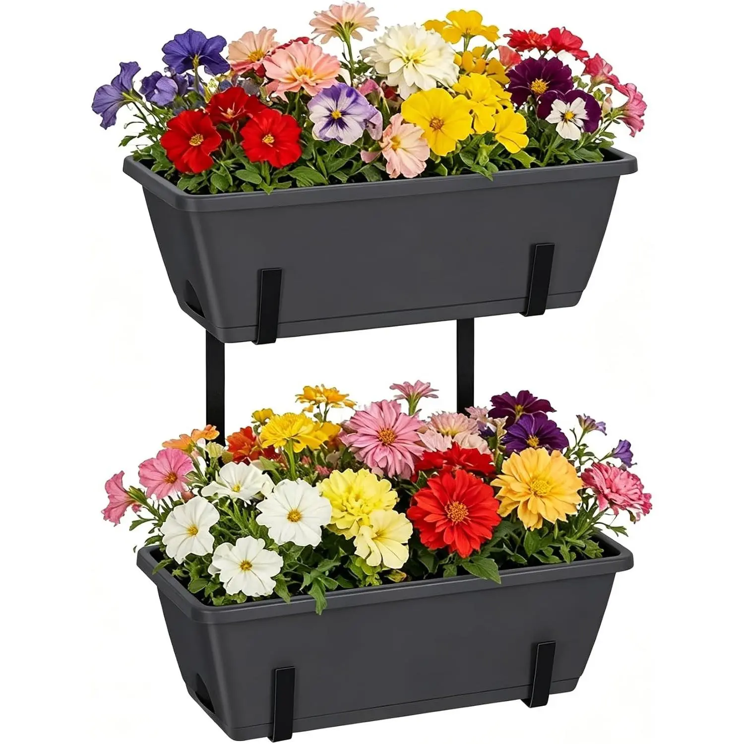 Railing Planter Box 2 Pack Rectangular Window Boxes Planters with Double Adjustable Brackets, Balcony Deck Railing Hanging Planters Herb Flower Pots for Indoor Outdoor Plants Garden Fence Rail