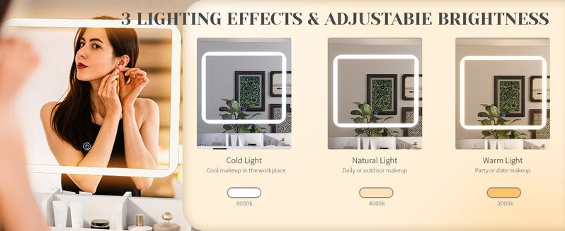 Modern Makeup Vanity Set with Adjustable LED Mirror,Vanity Desk with Stool, Dressing Table Set Furniture Organization