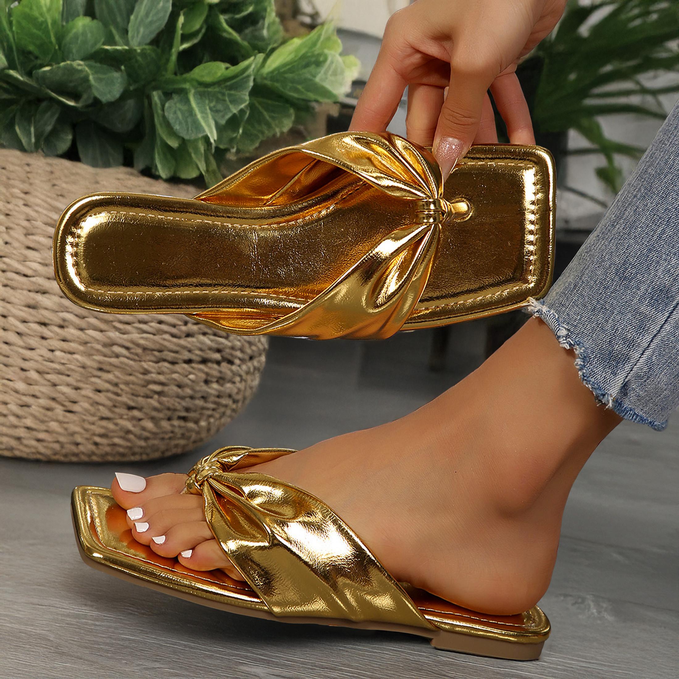 Women's Beach Ruched Strap Flat Sandals Summer Clip Toe Thong Sandals Slip on Square Toe Flip Flops Sandals Springfresh