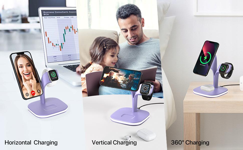 tiktok Portable Magnetic Wireless Charging station, phone holder 5 in 1 Fast Safe Wireless Charger stand for iPhone 12-16 Series