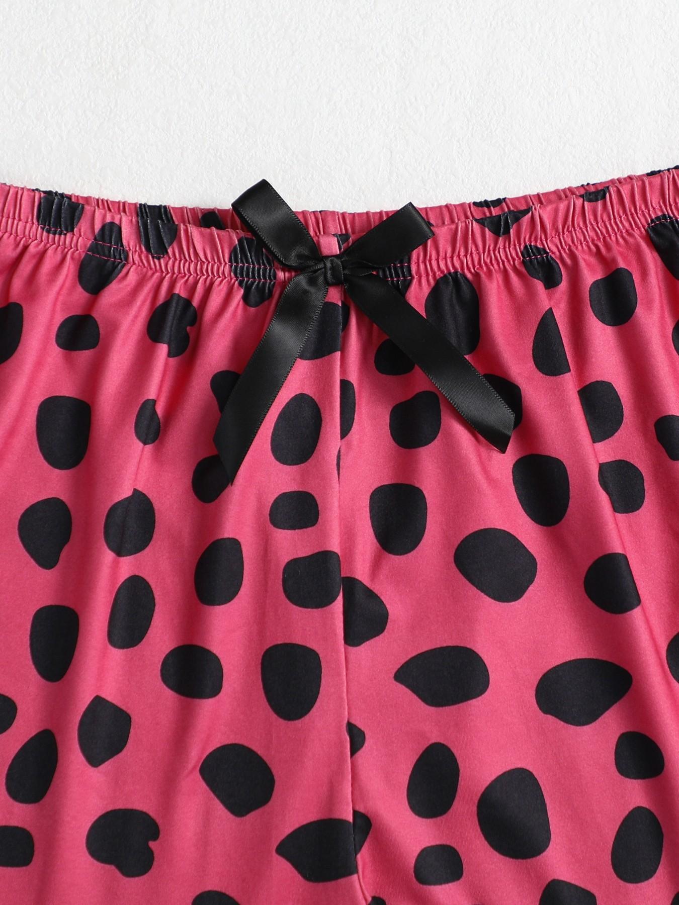 Women's Summer Sleepwear Set, Sexy Halter Top, Cartoon Letter Print, Polka Dot Bow Decor, Comfortable Lounge Wear, Casual Home