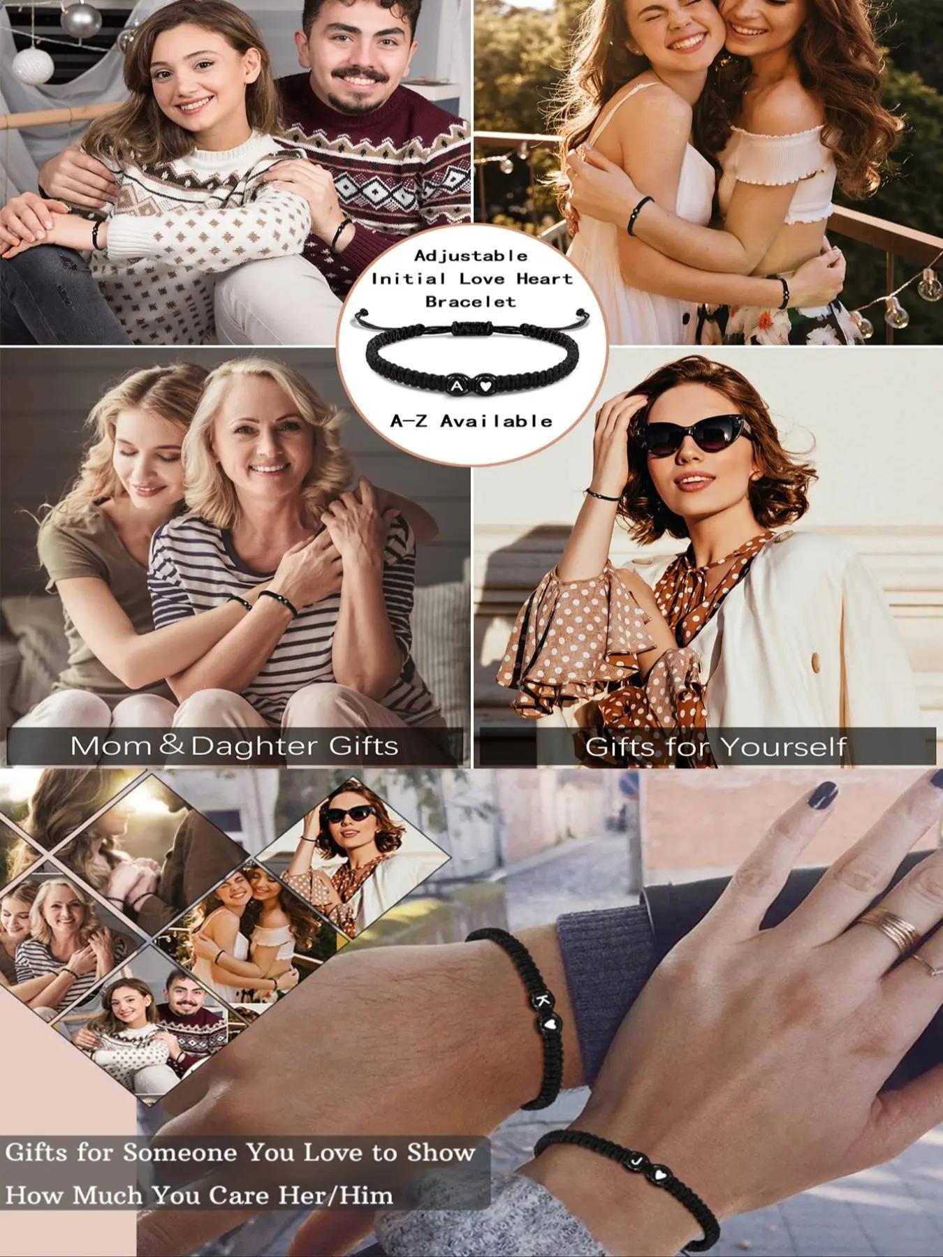 Single 26 English Letter Love Weaved Letter Link Bracelet, Fresh Forest Style, Customizable Letters/Tight Weave Without Snagging, For Daily Commute Wear/Girlfriends' Personalized Gifts, Suitable for Young Girls Who Love Exclusivity, Heart Shaped Bracelet