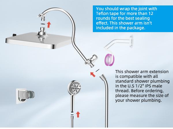 Hibbent Upgraded 5-spray 13'' Shower Head, High Pressure Rainfall Shower Head, Dual Showerhead Combo with 10-mode Handheld Spray, 12'' Adjustable Extension Arm, 71'' Hose Hibbent Upgraded 5-spray 13'' Shower Head, High Pressure Rainfall Shower Head, Dual Showerhead Combo with 10-mode Handheld Spray, 12'' Adjustable Extension Arm, 71'' Hose