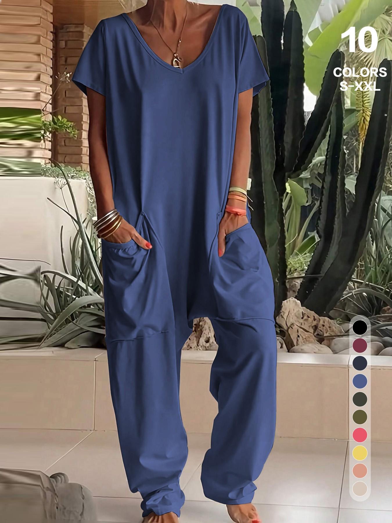 1/2/3 pcs Oversized Women's Harem Jumpsuit, Bohemian Style One-Piece with Side Pockets, Basic Casual Fashion Womenswear for All-season 2026