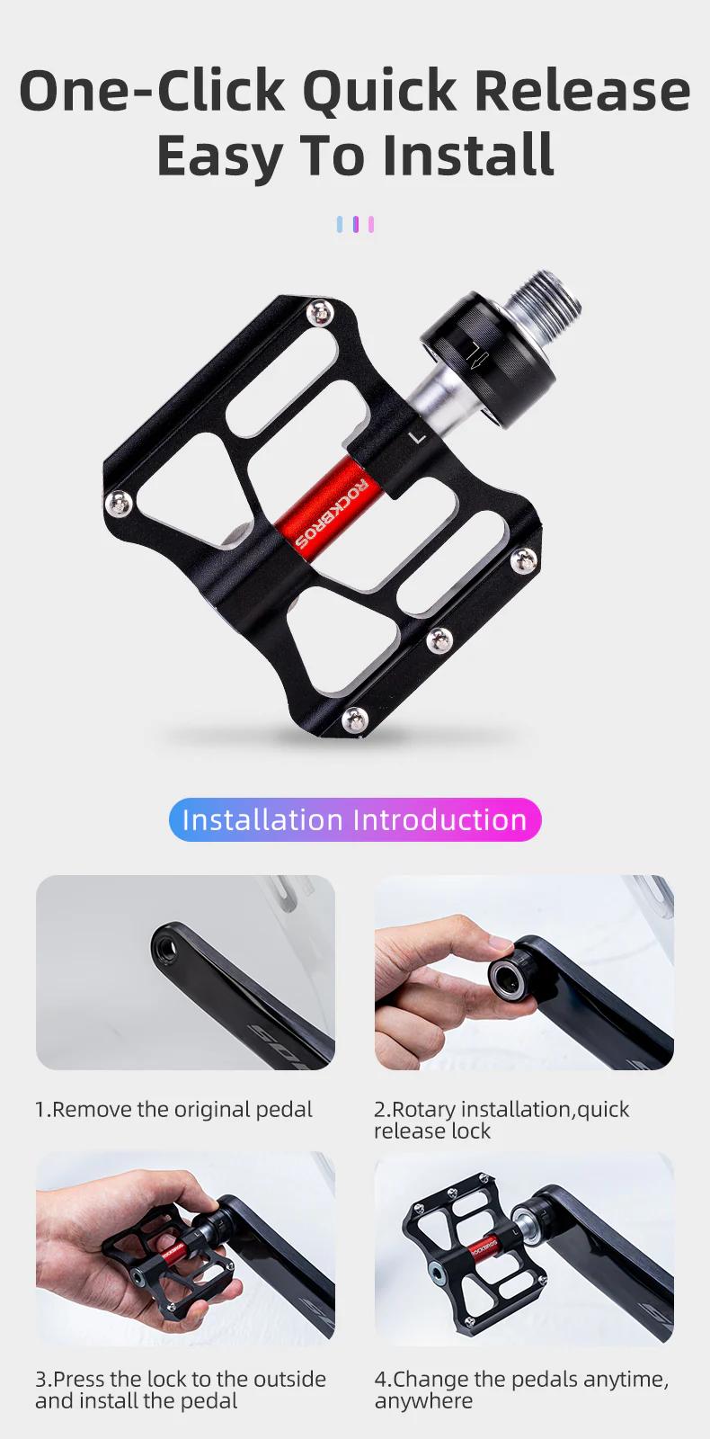 ROCKBROS CNC Aluminum Folding Bike Pedals, Quick Release, 9/16" Thread, Ultralight