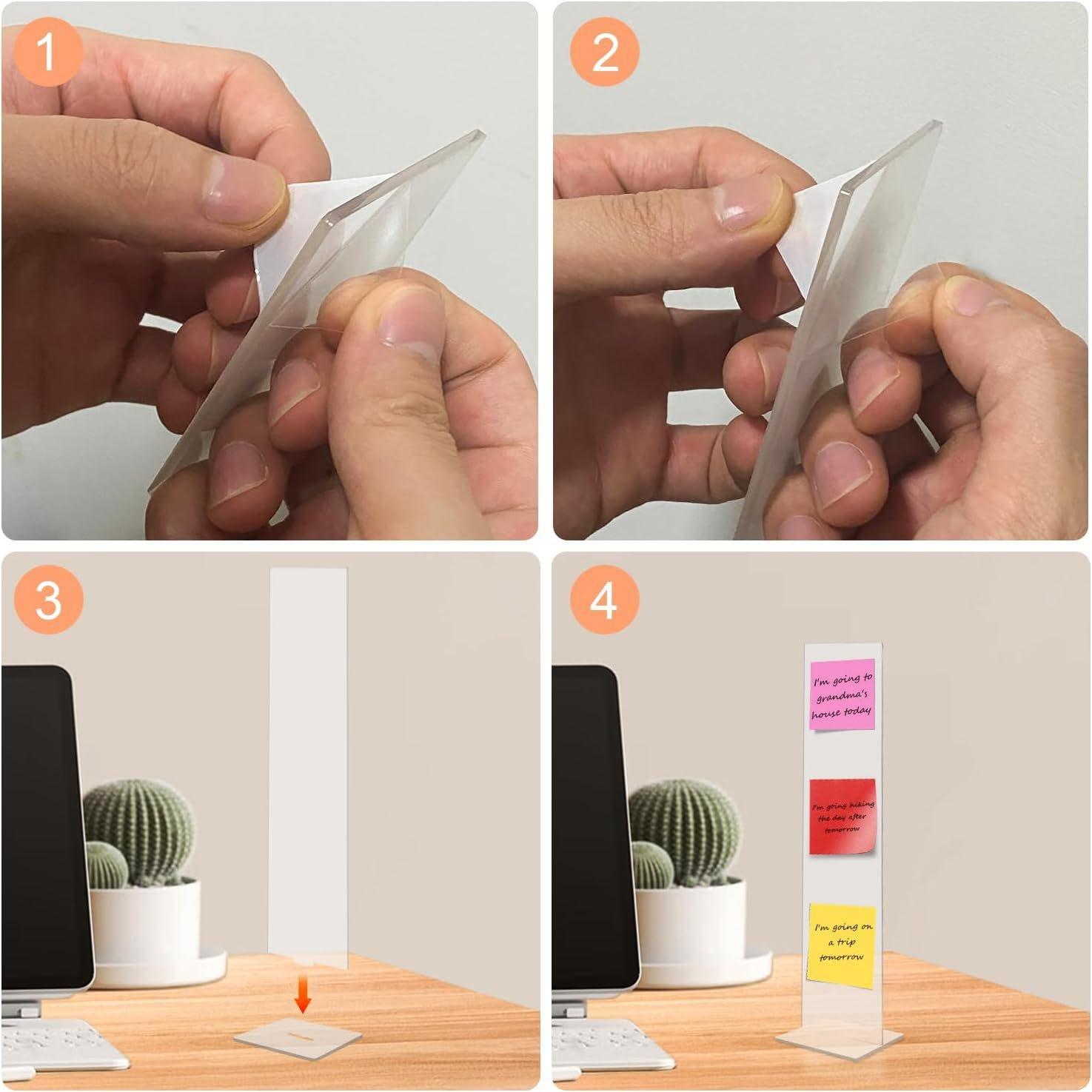 Detachable Transparent Acrylic Memo Board with Stand, Computer Screen Memo Clip, Message Board, Office Desktop Accessory