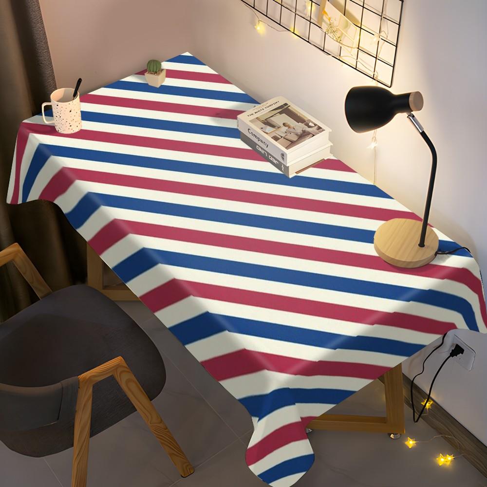 Blue Striped Tablecloth, Polyester, Washable, Kitchen Dining Outdoor Picnic Garden Party Decor