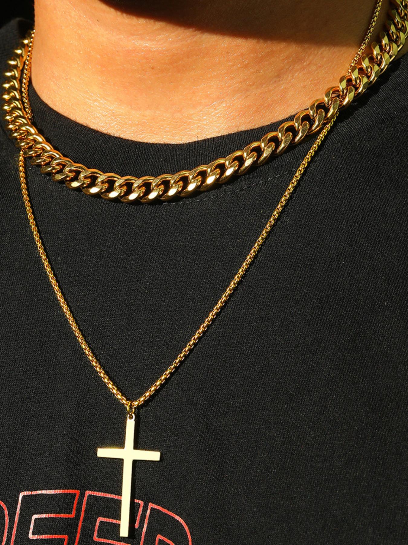 Men's Stainless Steel Jewelry Set, Punk Style Cross Necklace & Bracelet, Streetwear Accessories for All Seasons, Perfect Gift for Him