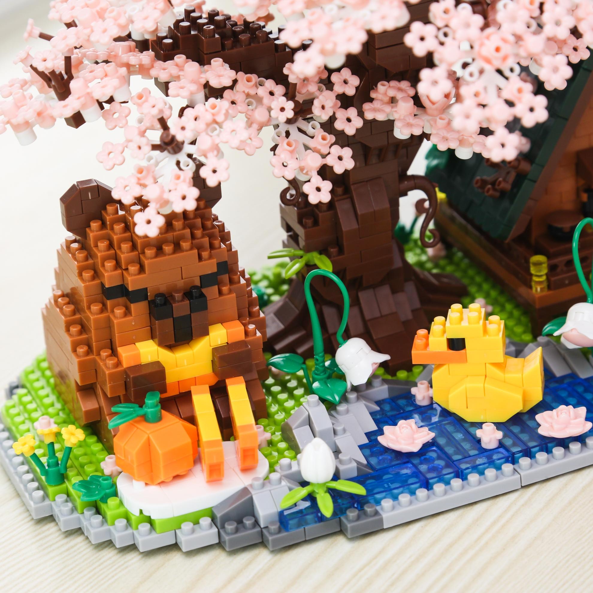 Sakura Tree House Building Blocks Set, Capybara Bricks Kit, Cute Micro Particles Model, Creative DIY Landscape Suite, Home Decor Gift