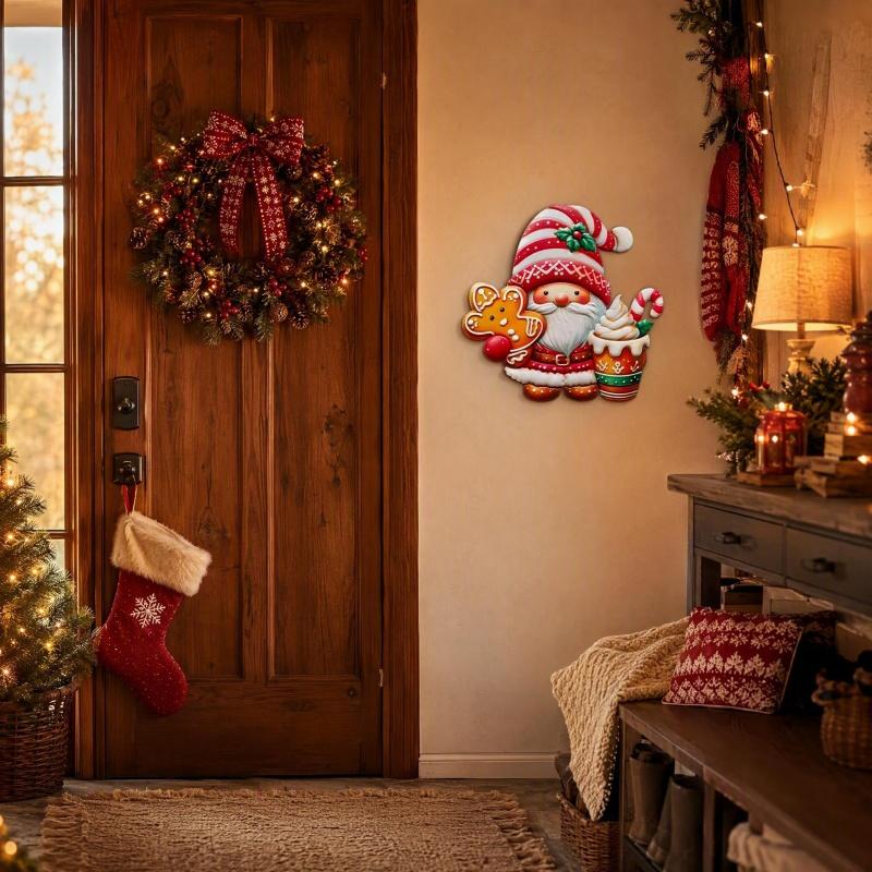New Iron Art Santa Claus Ice Cream Wall Decor, Gingerbread Man Candy Dwarf Metal Hanging, Holiday Entry Party Atmosphere Ornament, Christmas Decoration