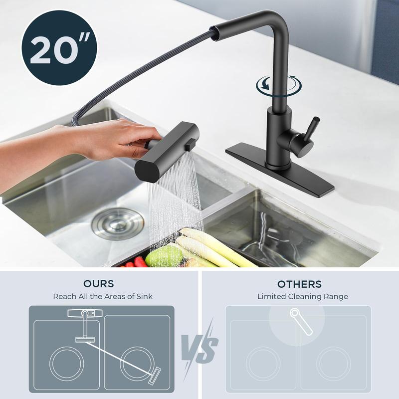 FORIOUS Waterfall Kitchen Faucet with Pull Down Sprayer 1 or 3 Hole Single Handle Stainless Steel Black Commercial Modern Kitchen Faucets with 3 Modes Home Install pot filler kitchen FORIOUS Waterfall Kitchen Faucet with Pull Down Sprayer 1 or 3 Hole Single Handle Stainless Steel Black Commercial Modern Kitchen Faucets with 3 Modes Home Install pot filler kitchen