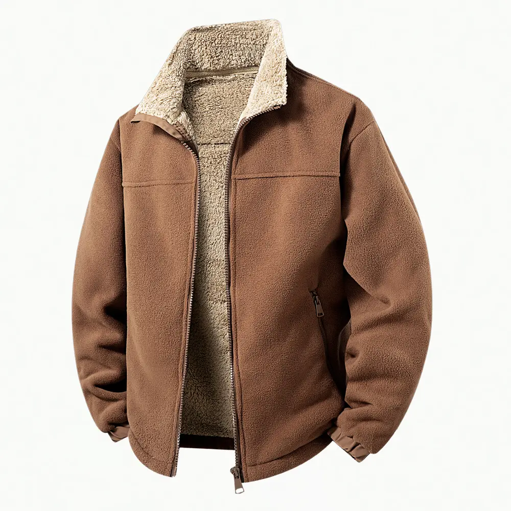 Men'S Fashionable Lined Jacket Coat - Aoli fleece Warm Comfortable Solid Color Zipper Autumn/Winter Casual Polyester Fiber Jacket Cold Weather Clothing/Fashionable Hooded Jacket/Plush Lined Shirt