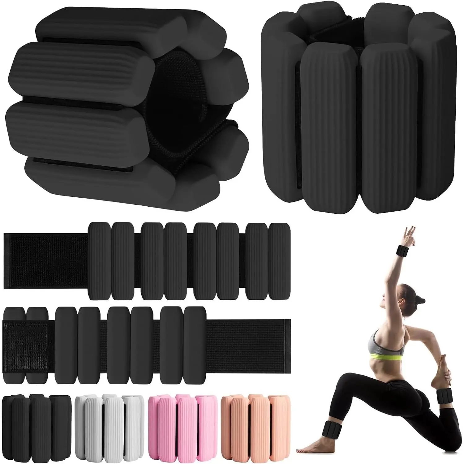 2 Pack Adjustable Wrist Ankle Weights for Men & Women – 2lb Silicone Wearable Bangle Weights for Walking, Yoga, Pilates, Gym, Arm & Leg WorkoutGift