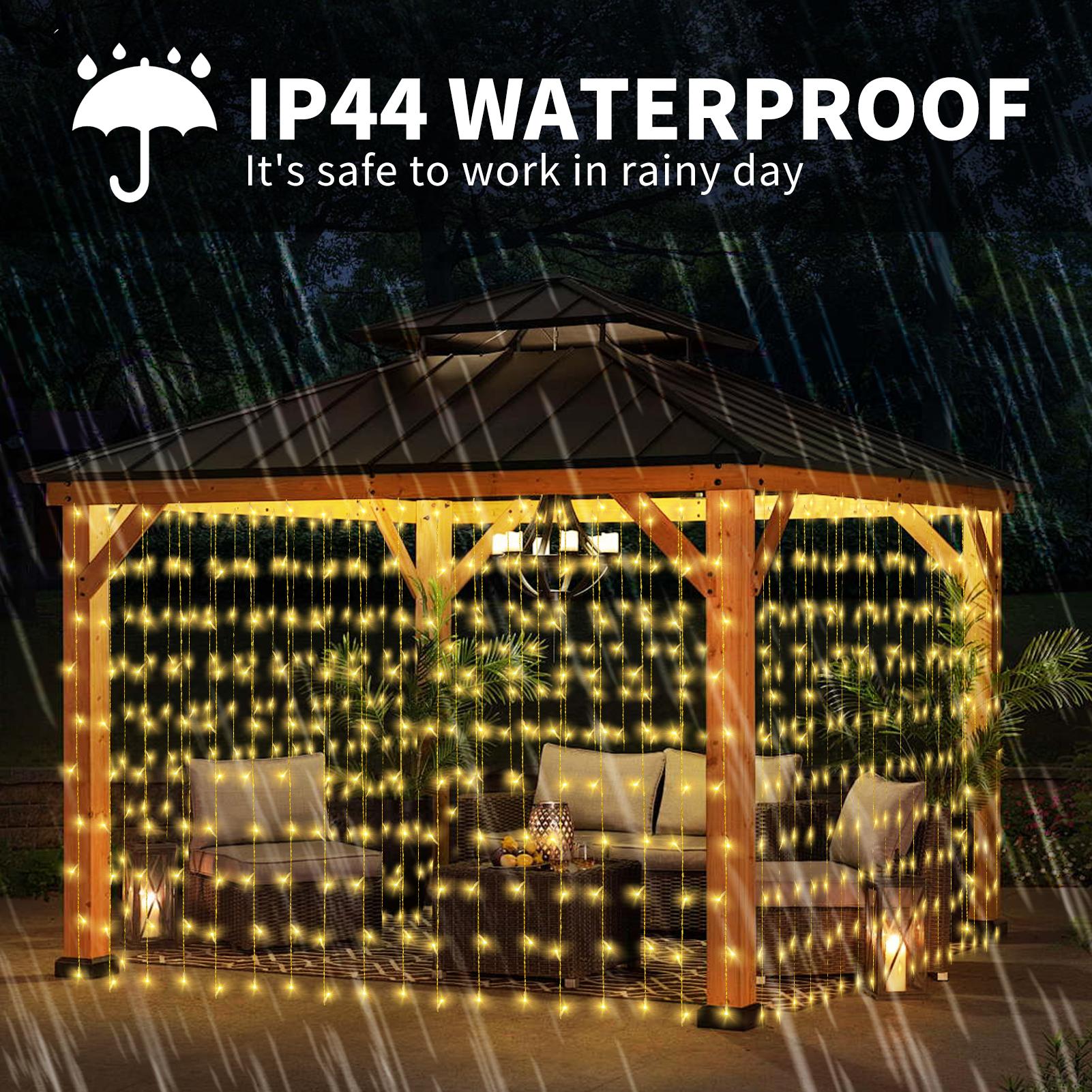 40FT Large Size Solar Curtain Lights, 8 Modes Outdoor Solar String Icicle Lights,Solar Garden Christmas Lights Decortions for Patio,Gazebo,Eaves,Porch