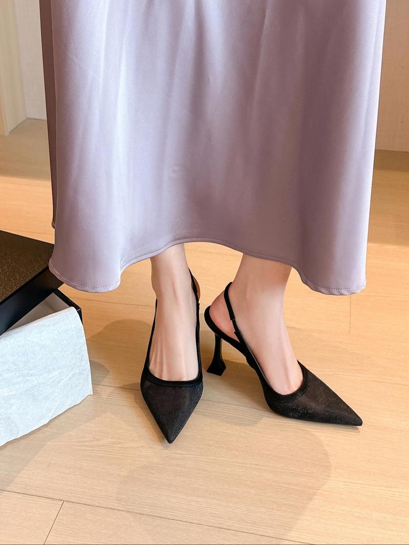 Women's Solid Color Pointed Toe High Heel Shoes, Ankle Strap Heels, Elegant Fashionable Heels for Party, Daily Clothing Decor, Back Empty Versatile Shoes for Women, Footwear