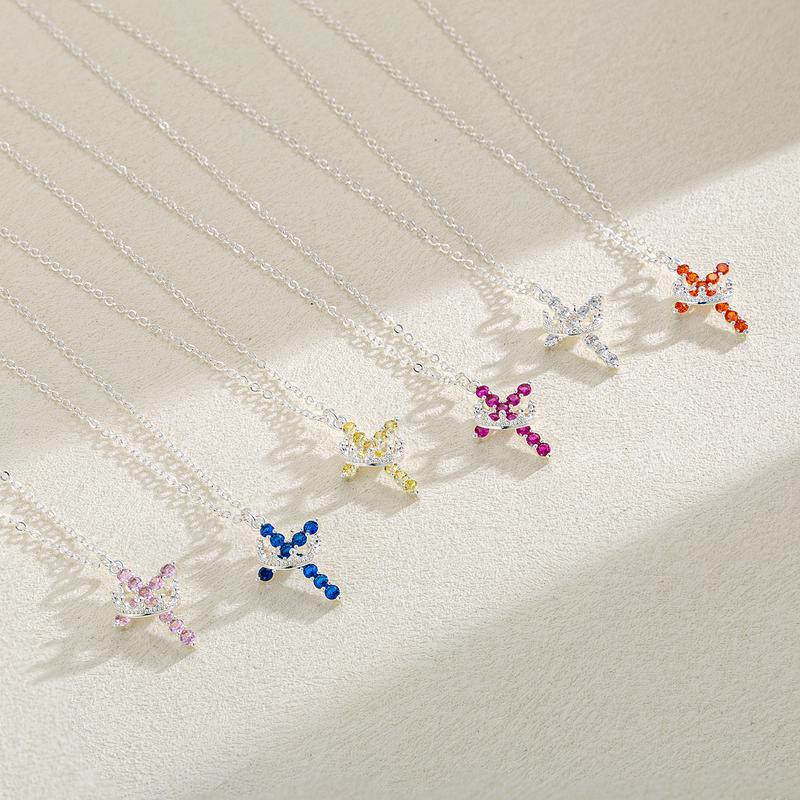 Dearmay Simple Crown Cross Pendant Seven colorful necklaces for women and men and girls beautiful necklaces, everyday dress embellishes all matched beautifully with necklaces