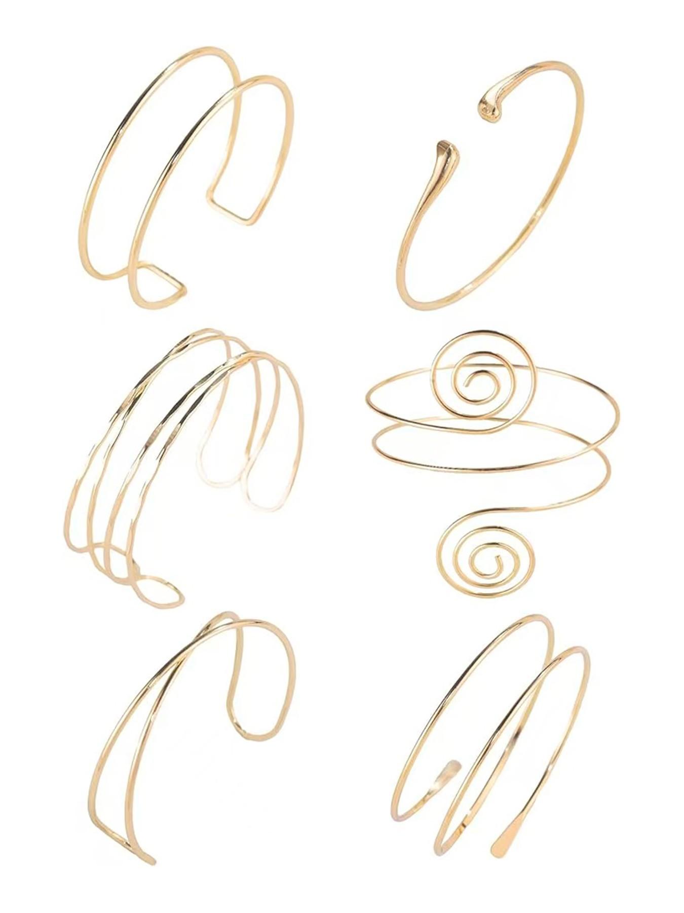 6 Pcs Arm Cuff Jewelry for Women - Adjustable Minimalist Boho Upper Arm Cuffs Bracelet Bangle Set for Beach Party Festival Gifts Bangles Set Fashionable Jewelry Accessories