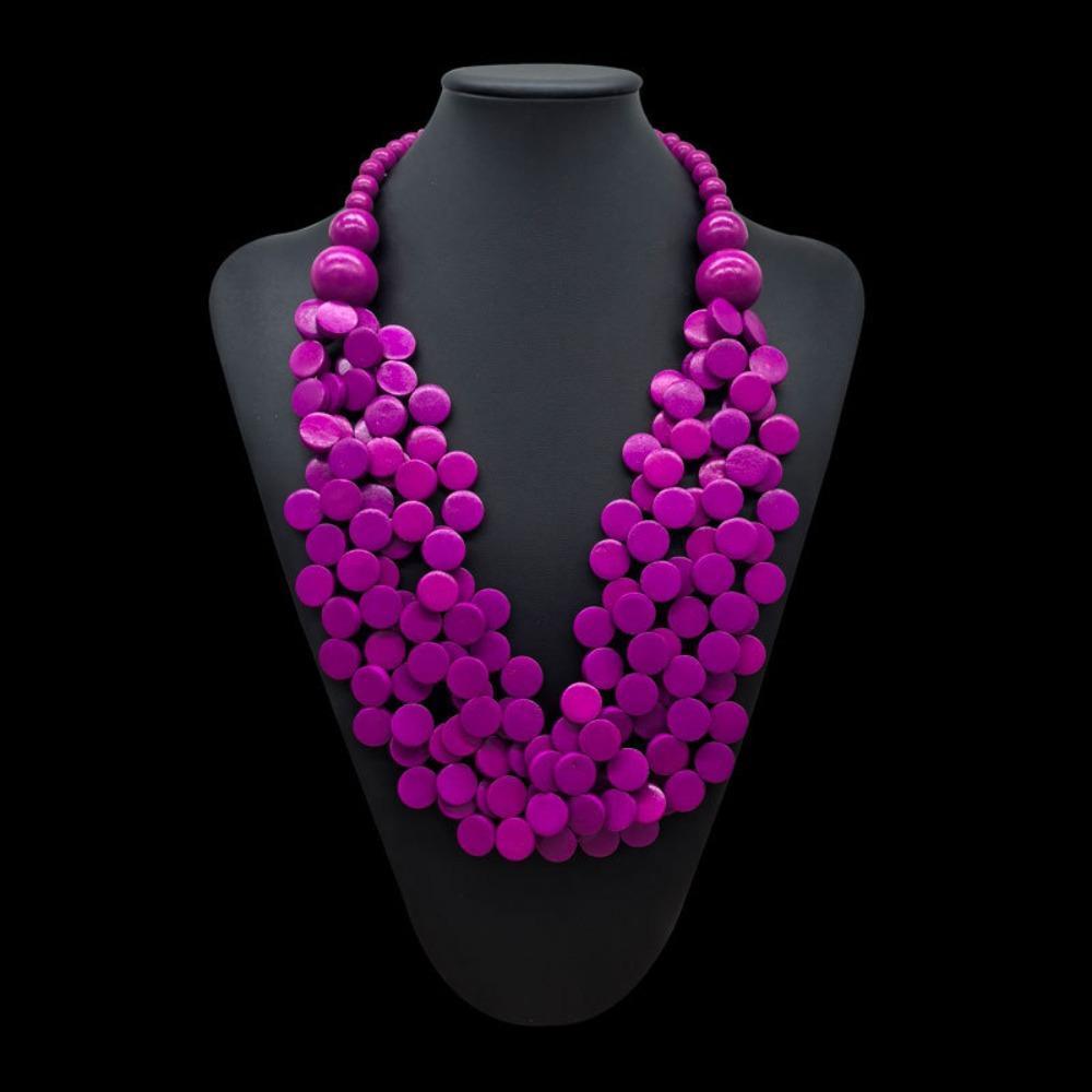 Chunky Wooden Bib Necklace for Women, Bohemian Rainbow Multi-Layer Statement Piece for Casual Daily Wear & Parties, Chunky Necklace, Colored Necklaces Fashionable Jewelry Accessories Beaded Pendant Necklace