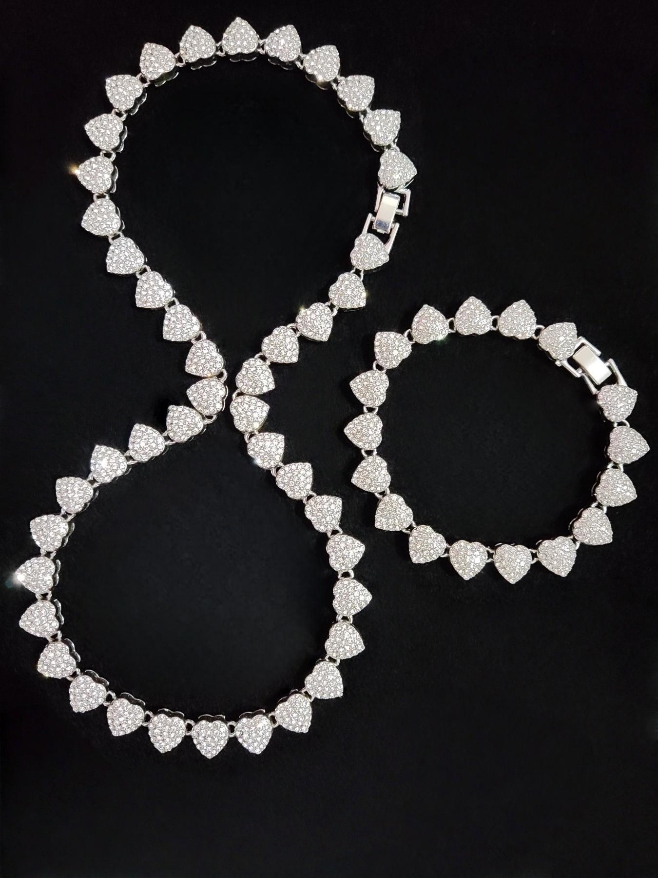 2 Pieces/Set Love Heart Shaped Alloy Necklace & Bracelet Set Jewelry, Men Women Hip Hop Street Style Jewelry, Perfect Gift for Valentine's Day, All Seasons Wear, Fashion Jewelry Set, Elegant Jewelry Set