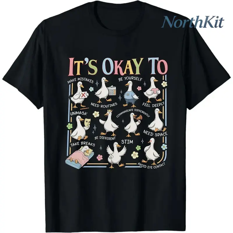 It's Okay To" Neurodiversity T-Shirt, Duck Themed Self-Acceptance Graphic Tee