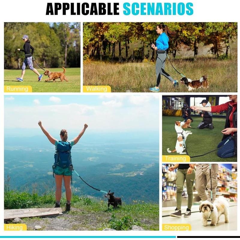 Hands-Free Dog Leash with Zipper Storage Bag, Dual Thick Handles, Durable Elastic Rope, Ideal for Walking, Jogging, Running