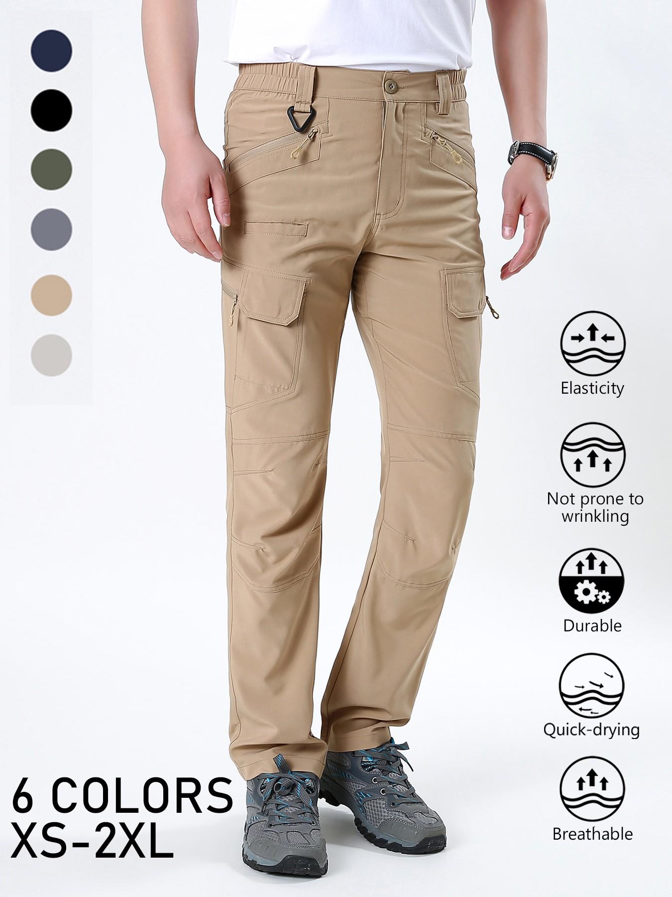 Men's Solid Color Cargo Quick Dry Hiking Pants, Elastic Waist Breathable Stretch Outdoor Trekking Trousers, Wrinkle‑Resistant Durable Straight Work Pants with Multi Zipper Pockets for Mountaineering Fishing Camping Summer Sports Daily Wear, 6 Colors