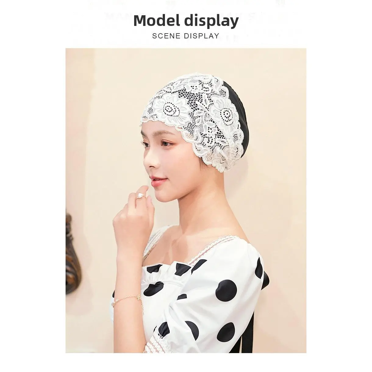 Trendy swimming cap, female long hair, adult waterproof ear protector, enlarged without head control, fashionable haute couture large size PU lace swim for thick