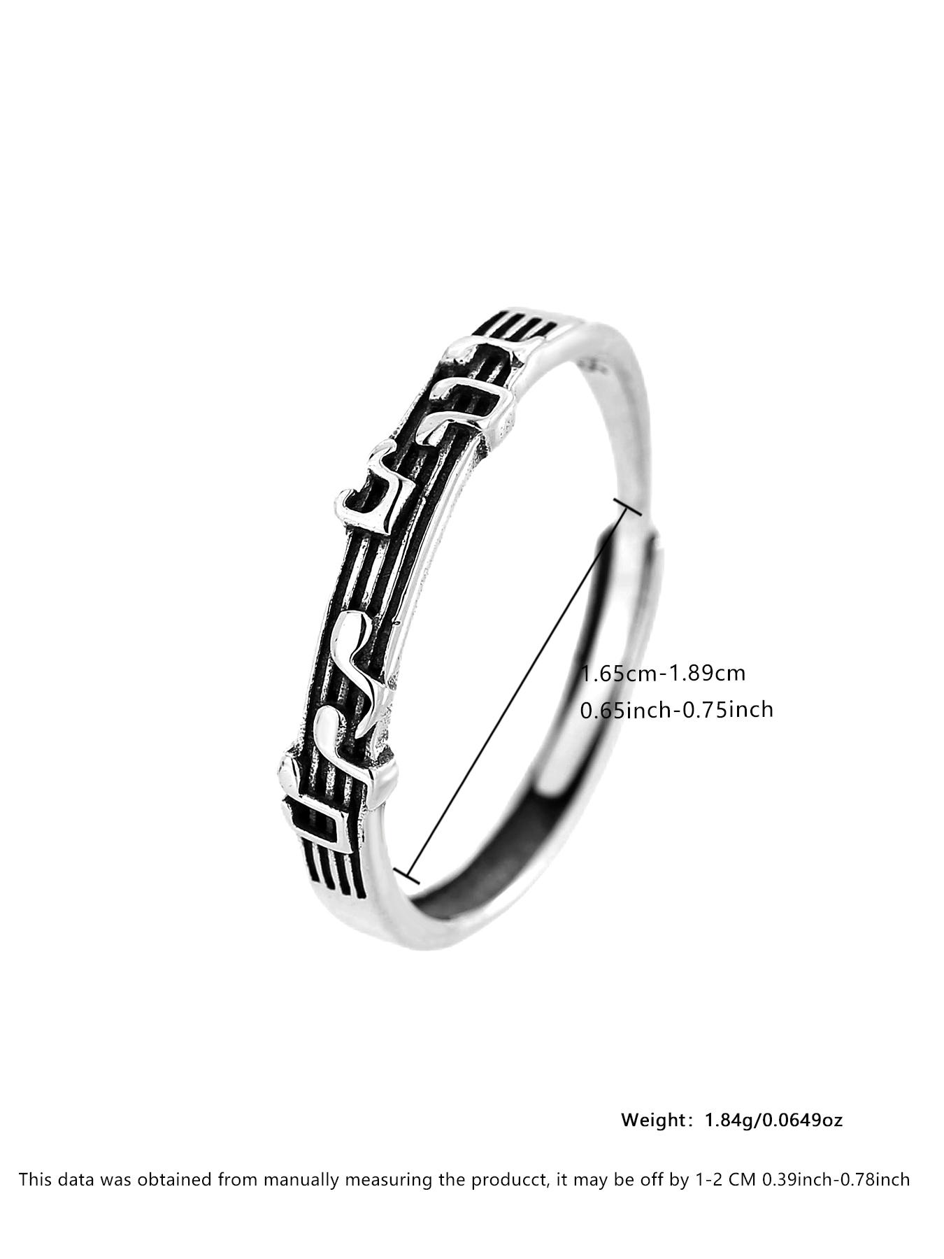 Creative Music Note S925 Silver Ring, Vintage Musical Staff Design, Adjustable Couple Finger Ring, Perfect Gift for Lovers