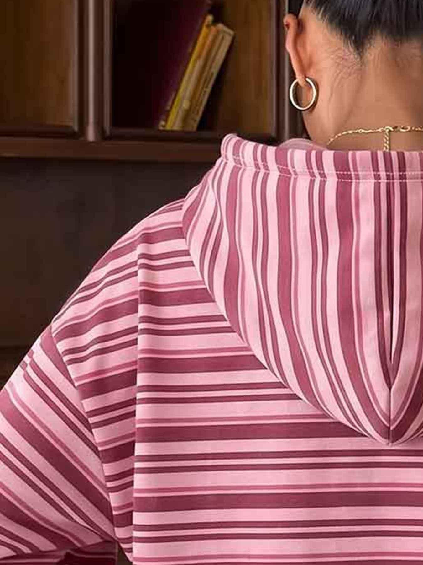 Striped Oversized Hoodie for Women, Fashion, Y2K Retro Pink Burgundy Stripe Pullover Hooded Top, Loose Fit Long Sleeve Casual Streetwear, for Daily Wear, Lounge, Casual Outing #springsaledeals2026 #summeroutfits #tiktokshopmademebuyit #womensstreetstyle