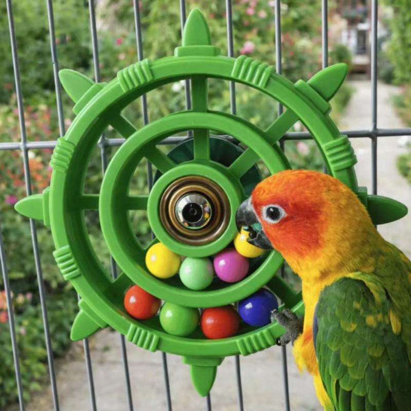 Parrot Steering Wheel Colorful Beads Turntable Toy, Entertainment Stress Relief, Bird Cage Decoration, Interactive Parrot Toy