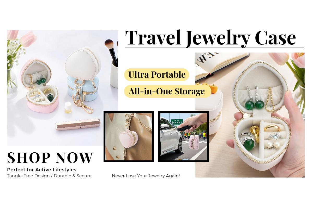 1 PC mini jewelry box heart-shaped jewelry storage box with key chain zipper closure design convenient jewelry box.