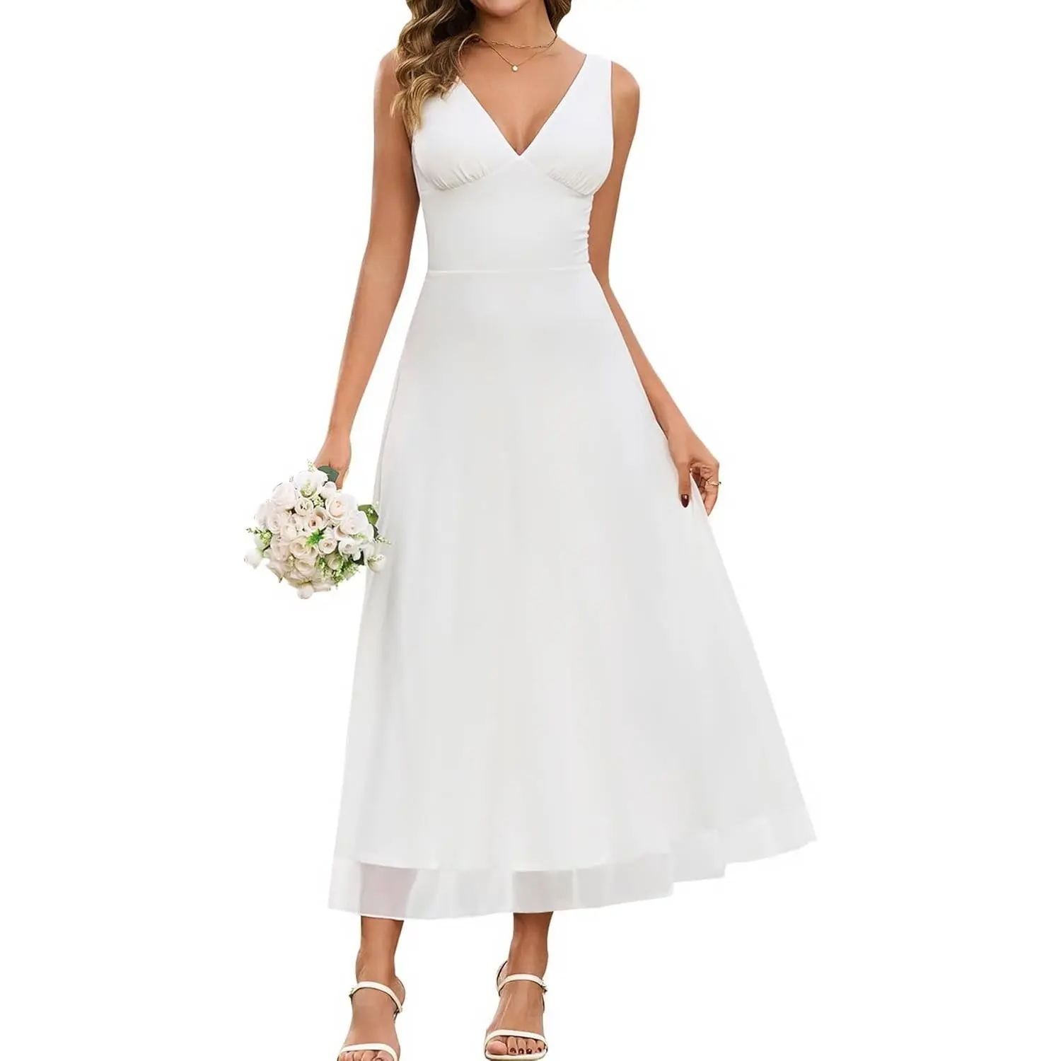 Women's Flowy V Neck Maxi Long Formal Wedding Guest Cocktail Dresses | Stretchy Mesh,Fully Lined,A-Line,Bridal Shower,Semi Formal,Prom,Evening,Party,Engagement,Bridesmaid,Elegant Dress,2026 Summer