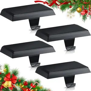 Christmas Stocking Holders for Mantle Weighted Fireplace Hangers for Xmas Holiday Party Decoration Stainless Steel Black 4 Pcs
