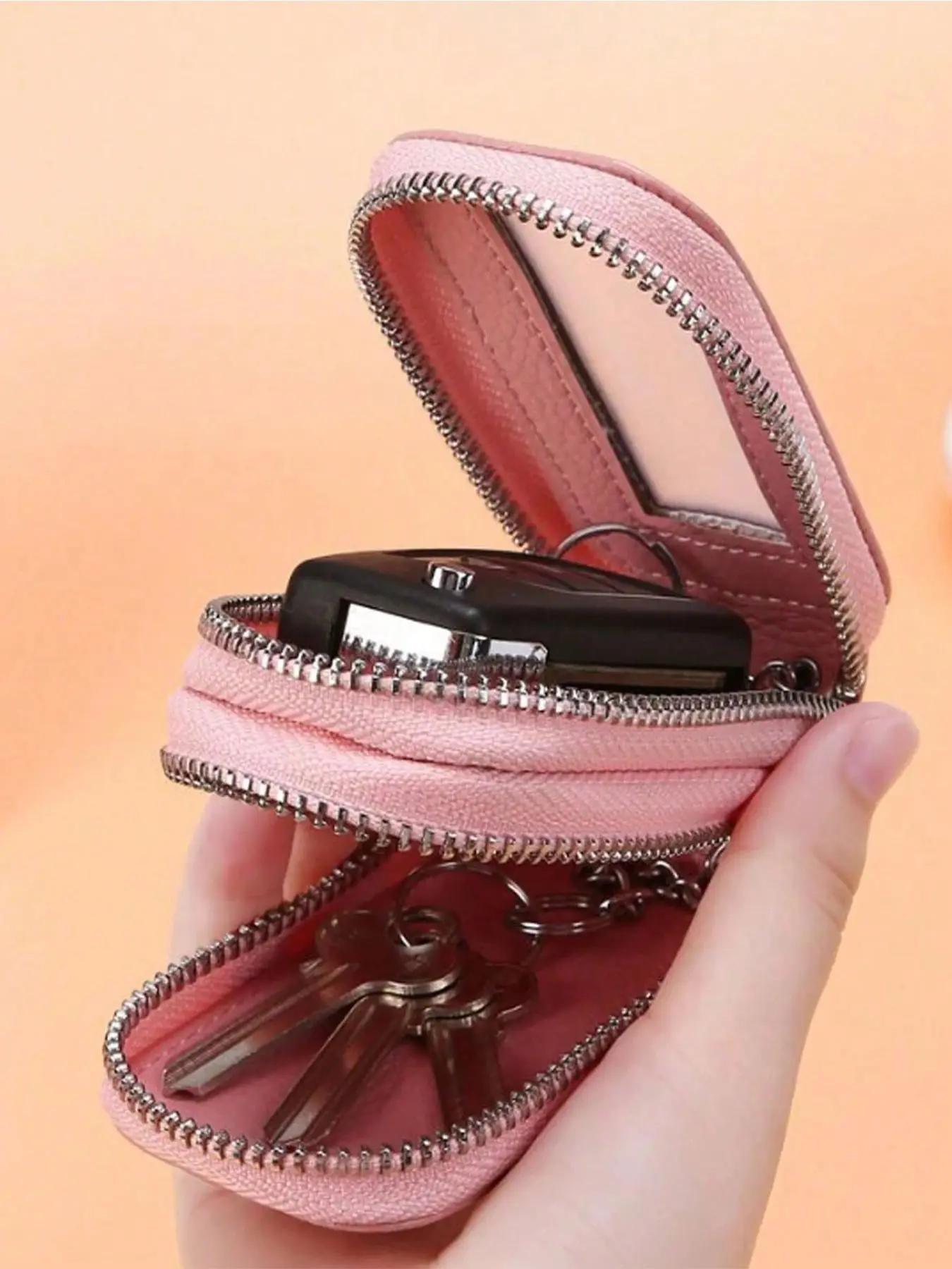 Portable Fashion PU Car Key Holder, Mini Wallet, Large Capacity, Dual Layer Waist Strap, Zipper Key Case, Christmas Gift, Teacher's Day, Valentine's Day, Key Holder For Car