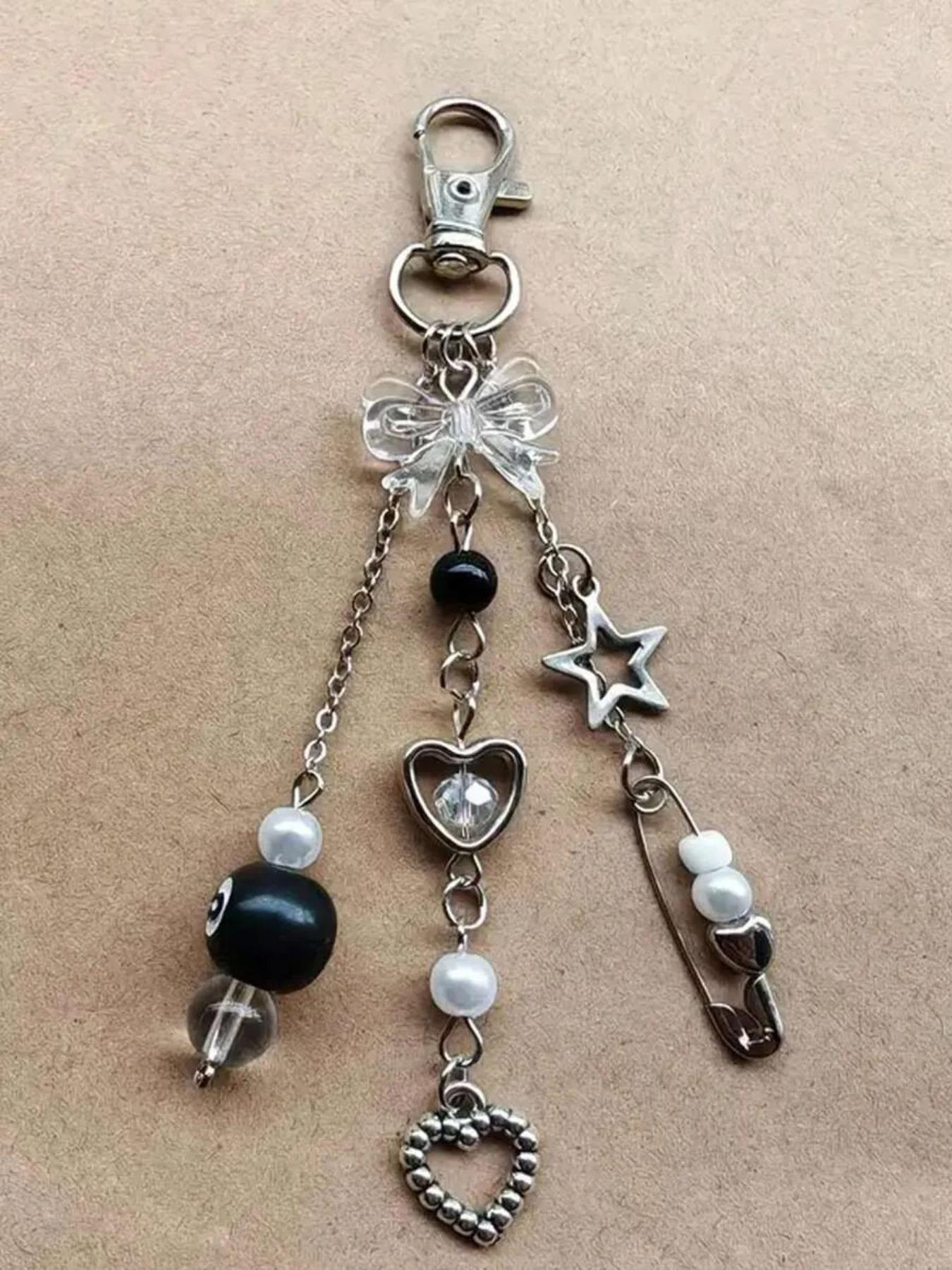 Fashion Handmade Resin Beaded Keychain Pendant, Punk Style Lobster Clasp Design, Perfect for Women's Bags, Car Accessories & School Supplies