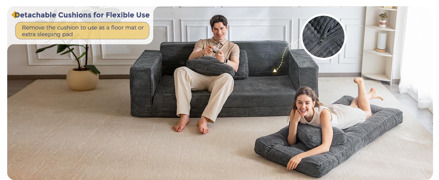 MAXYOYO Convertible Sofa Bed, Pull Out 3 Seater Sleeper Sofa, 2 in 3 Folding Couch Bed, Fold Out Floor Couch with Pillows for Living Room Bedroom Lounge
