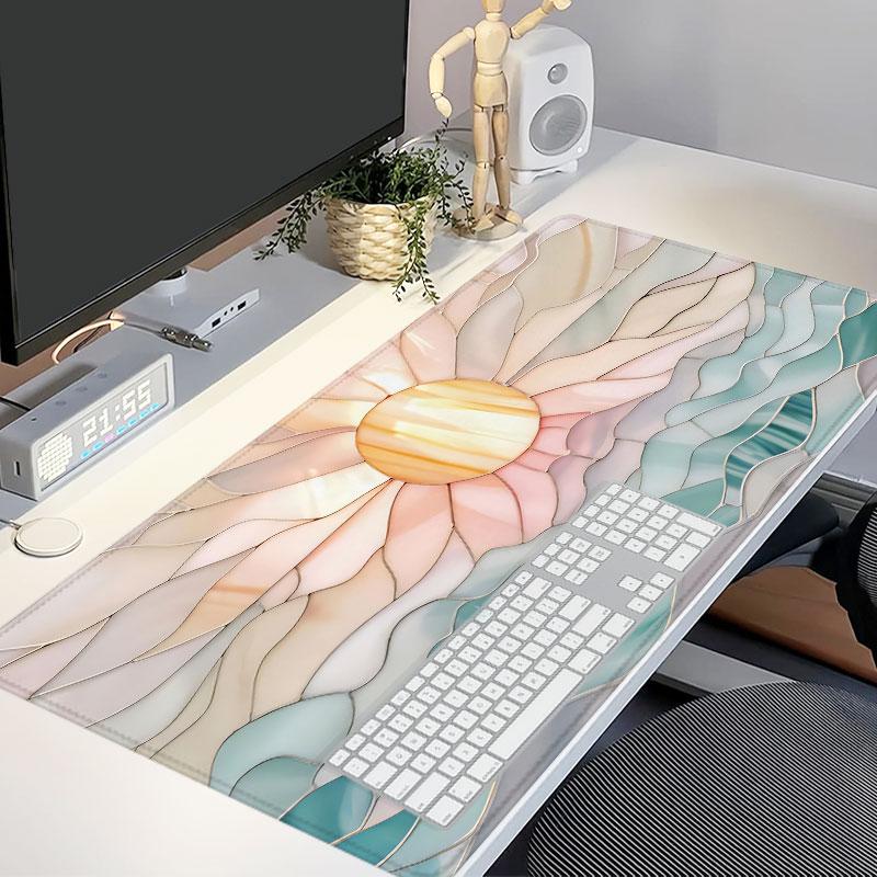 Extra Large Sunlight Waves Mouse Pad Pastel Colorful Gaming Mouse Pad 35x16 Inch Extended Mousepad Computer Keyboard Mousepad Suitable for Families, Offices and Schools. Perfect Gift for Family Members and Friends
