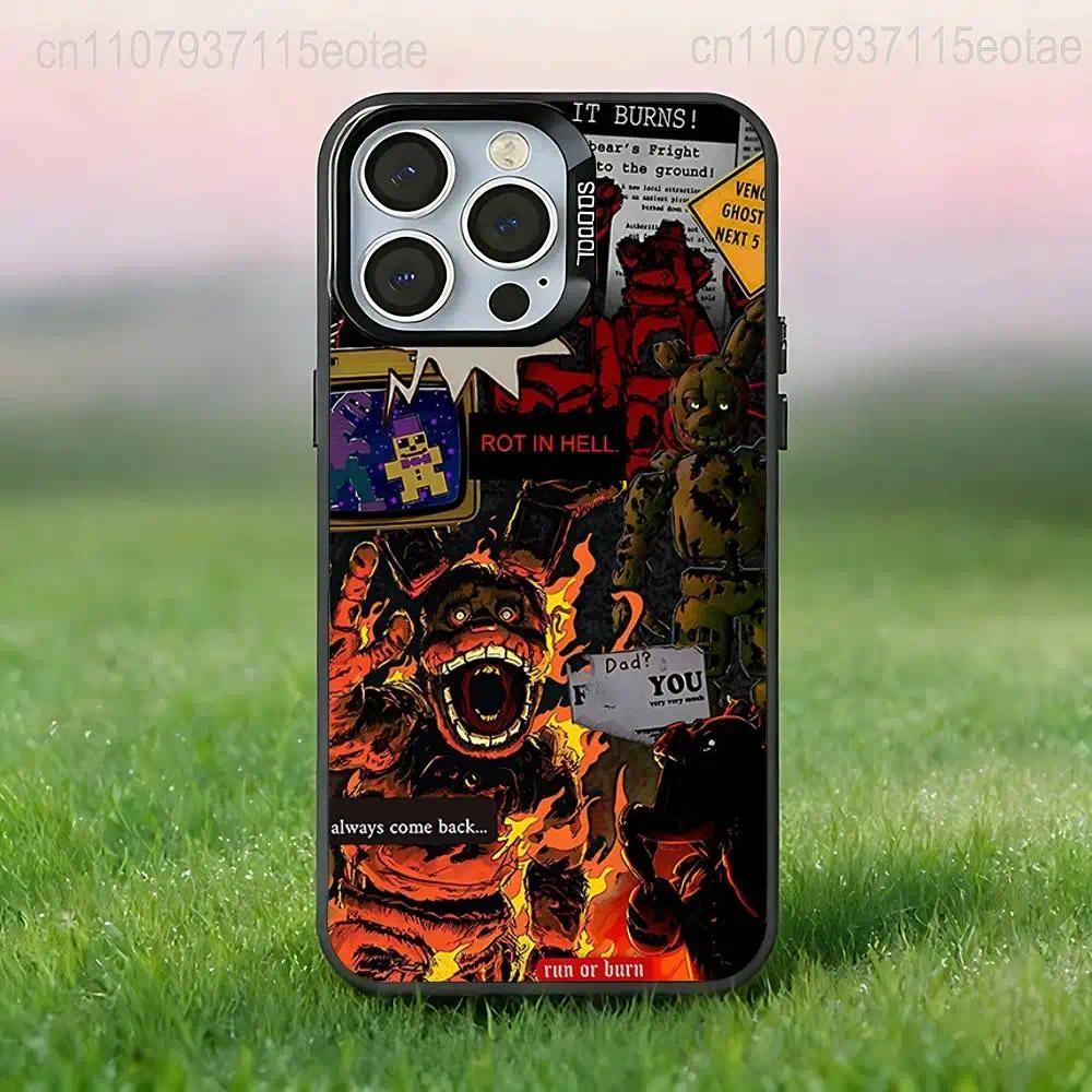 FNAF F-Five-Nights at F-Freddys Anti-Fall Black Bumper Phone Case For iPhone 11-17 Pro Max/Plus & Samsung Galaxy S23-S25