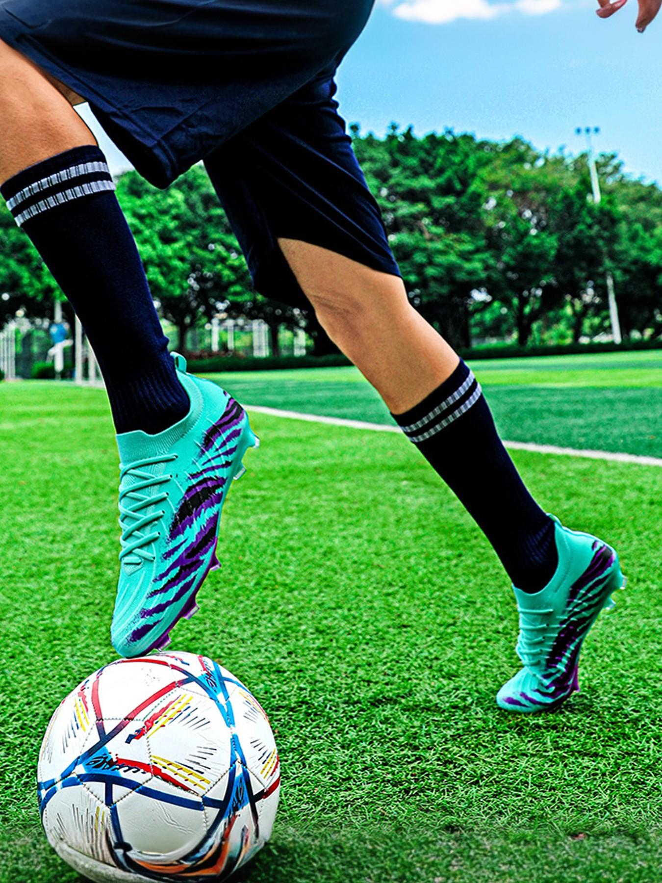 Men's Sporty Mid-Calf Athletic Shoes, PU Leather & Rubber Sole, Comfortable Laces, All-Season Football Running Shoes
