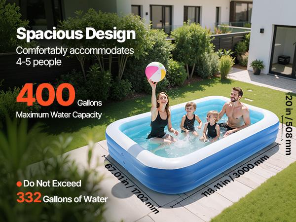 VEVOR Large Inflatable Swimming Pool, 118x67x20 in Blow Up Model with Repair Patches, for Family Summer Use (Home Improvement & Building Supplies, Outdoor Swimming Pool), Swimming Pools