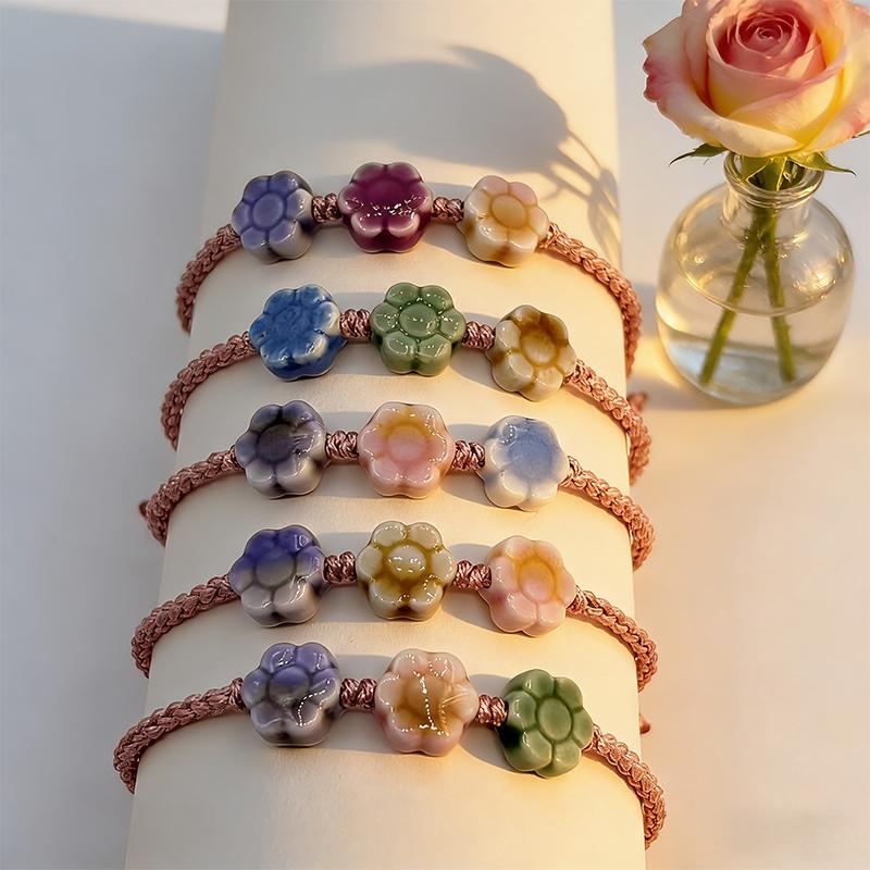 Women's Handmade Adjustable Ceramic Flower Bracelet, Elegant Floral Pattern, Perfect for Daily Wear, Travel, Parties, Gifts