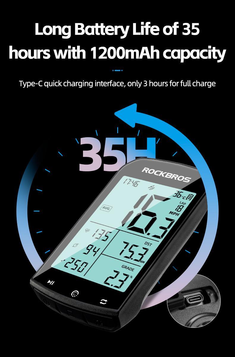 ROCKBROS Bike Computer Wireless Cycling Computers ANT+ Bluetooth Bicycle Computer Mini Speedometer Odometer Waterproof 2.9inch LCD Screen GPS/BDS/Galileo Position System