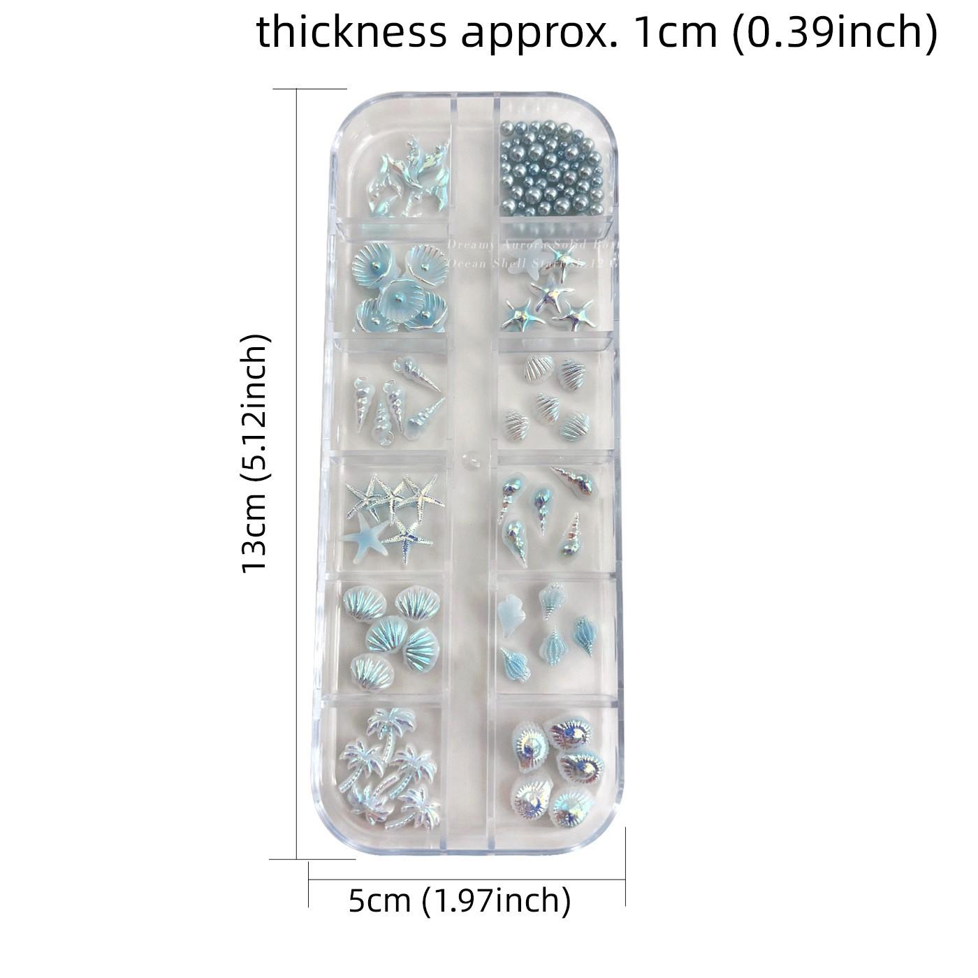 Light Blue Nail Charm Set - Pearl Starfish Shell Nail Pressing DIY Accessory Kit, Ocean Mermaid Style Acrylic Fake Tips, Perfect for Halloween, Christmas, New Year Party Nail Decoration