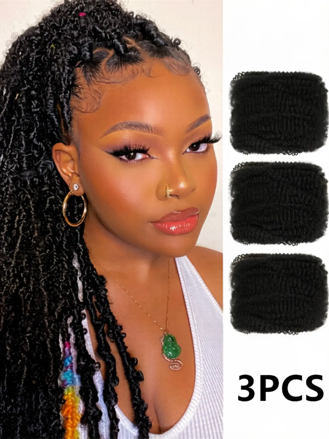 3pcs Afro Kinkys Bulk Human Hair 30g/pack, Mini Twist Braiding Hair, Dreadlocks Loc Repair, Twists Dreadlock Extensions, 10-16 Inch Natural