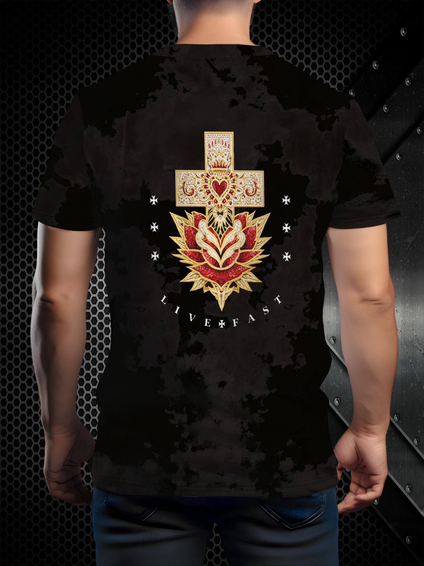 Men's Casual Short Sleeve T-Shirt, Oversize H-Type, All over Print, Pure Cotton, Breathable, Multi-Color, Four Seasons Wear