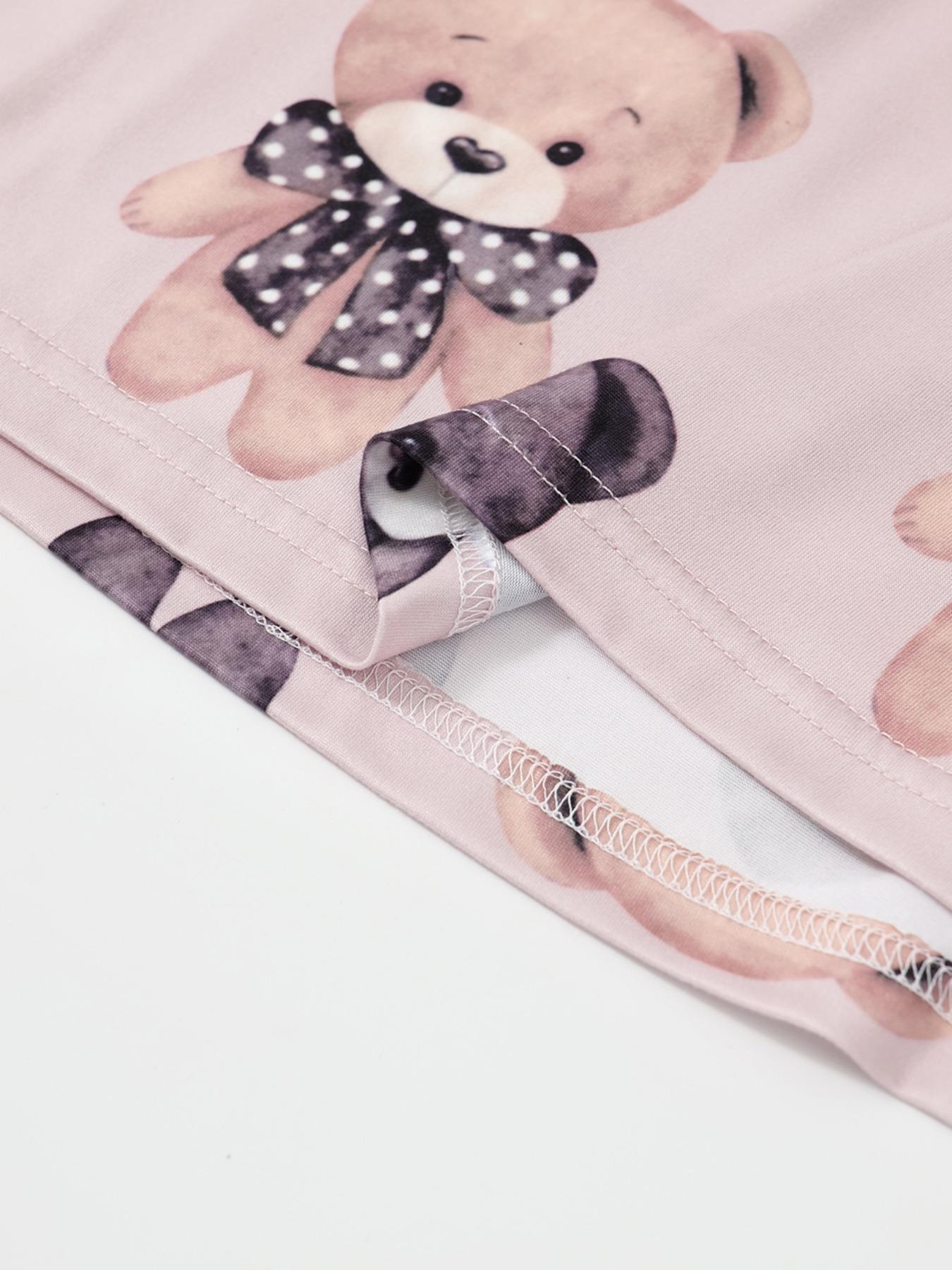 Women's Cartoon Bear Print Short Sleeve Tee & Pants Pajama Set, Casual Comfy Round Neck T-Shirt & Elastic Waist Trousers PJ Set, Loungewear Pajamas Set, Ladies Sleepwear for All Seasons